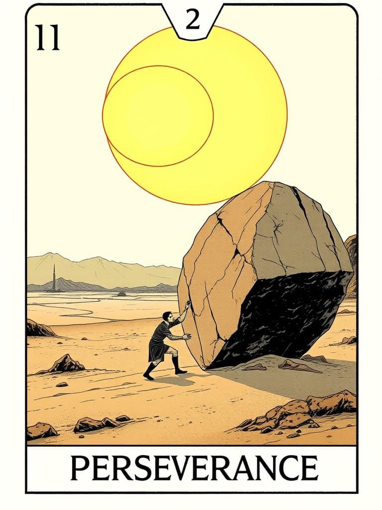 Tarot Card Perseverance: Lone Figure Pushing Stone