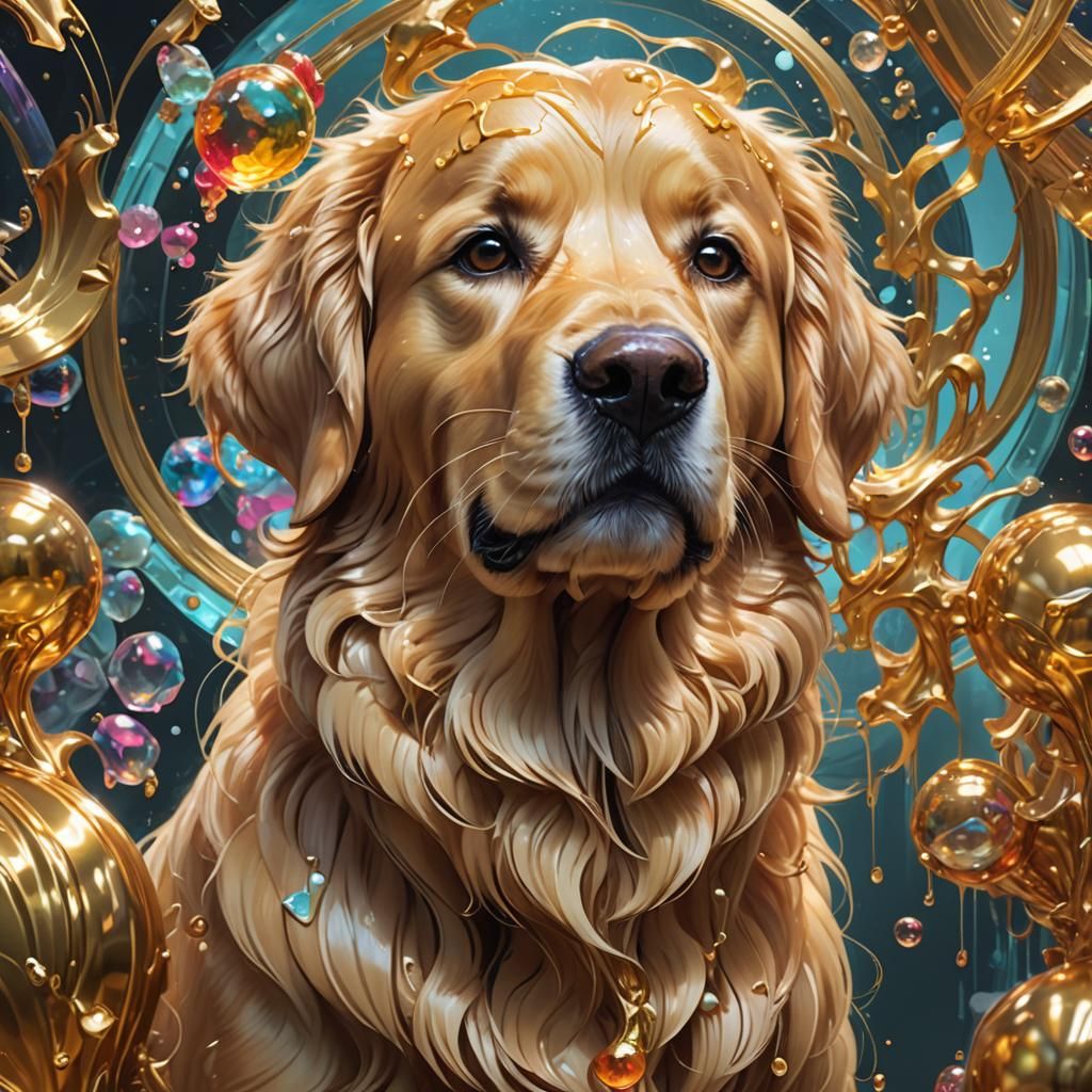 Jelly Golden Retriever Portrait in Digital Art Style