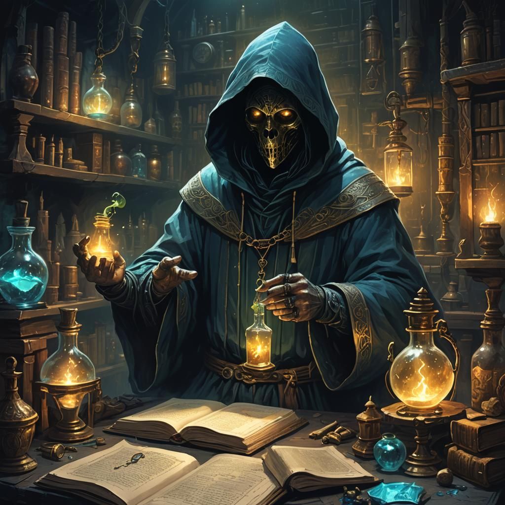 Dark Fantasy Alchemist in Mystical Laboratory