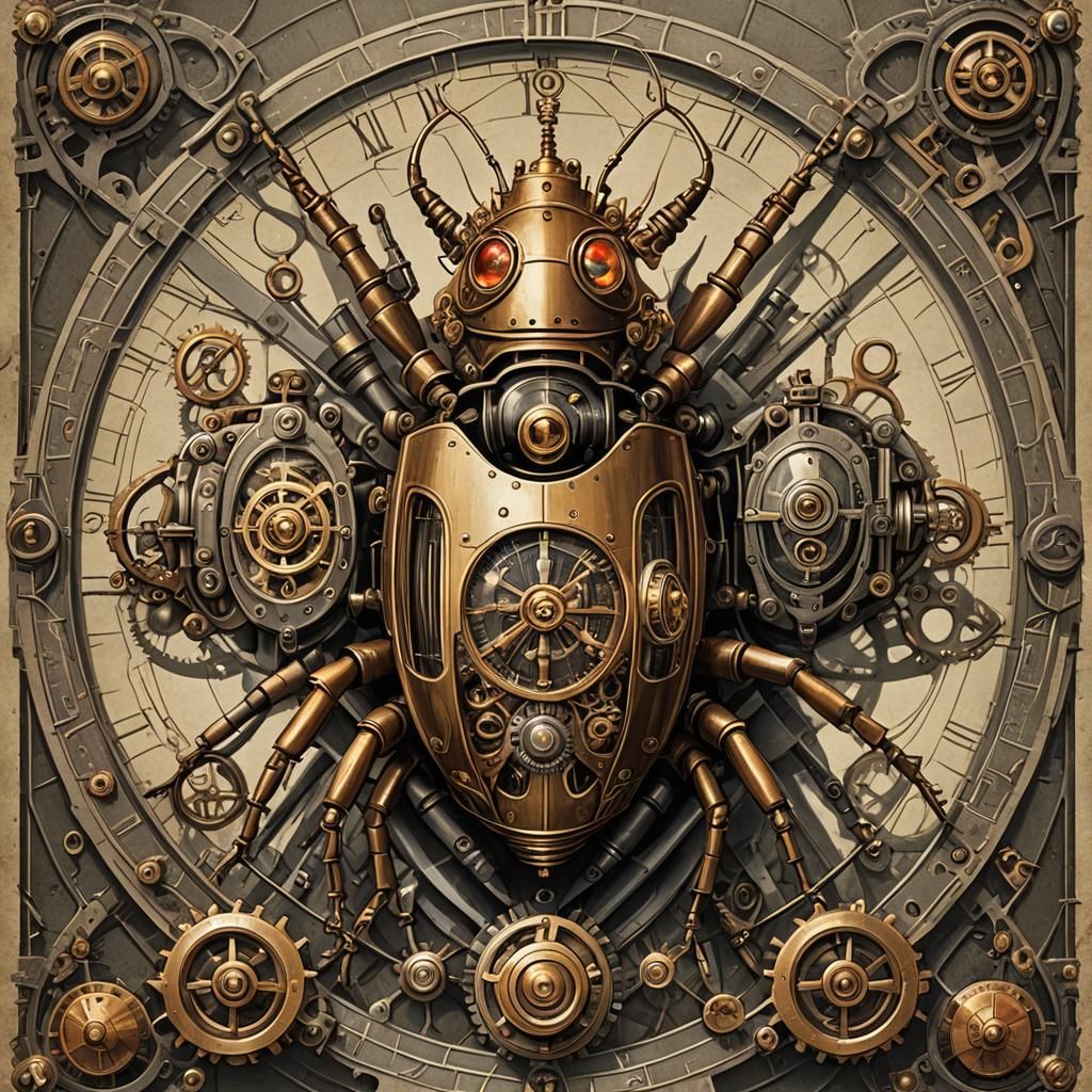Steampunk Bugs in Tarot Card Design