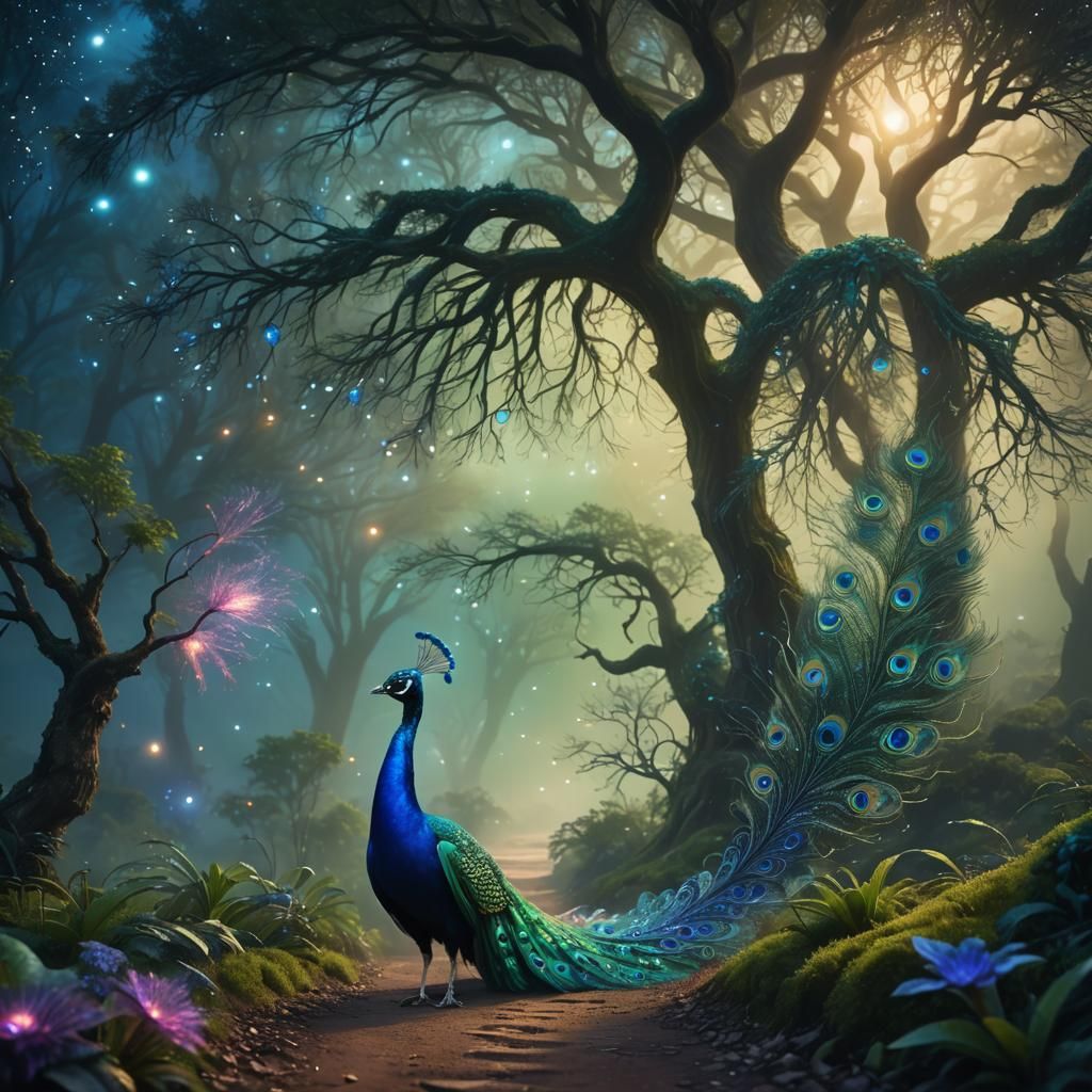 Peacock Feather Stars Connected by Stardust Path