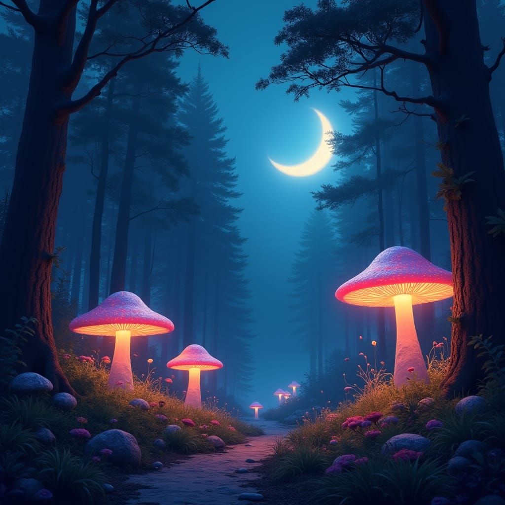 Bioluminescent Mushroom Forest in Fantasy Concept Art Style