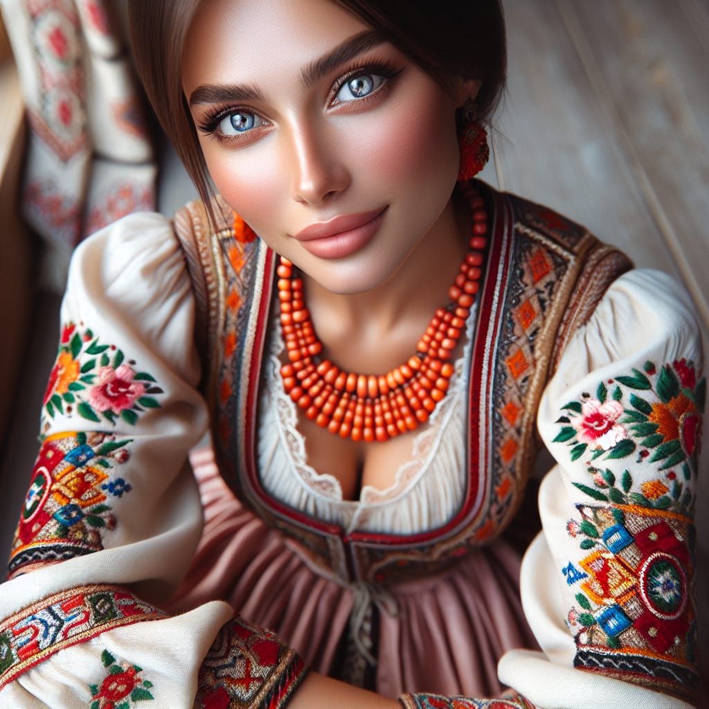 Crimean Tatar Woman Portrait in Traditional Dress
