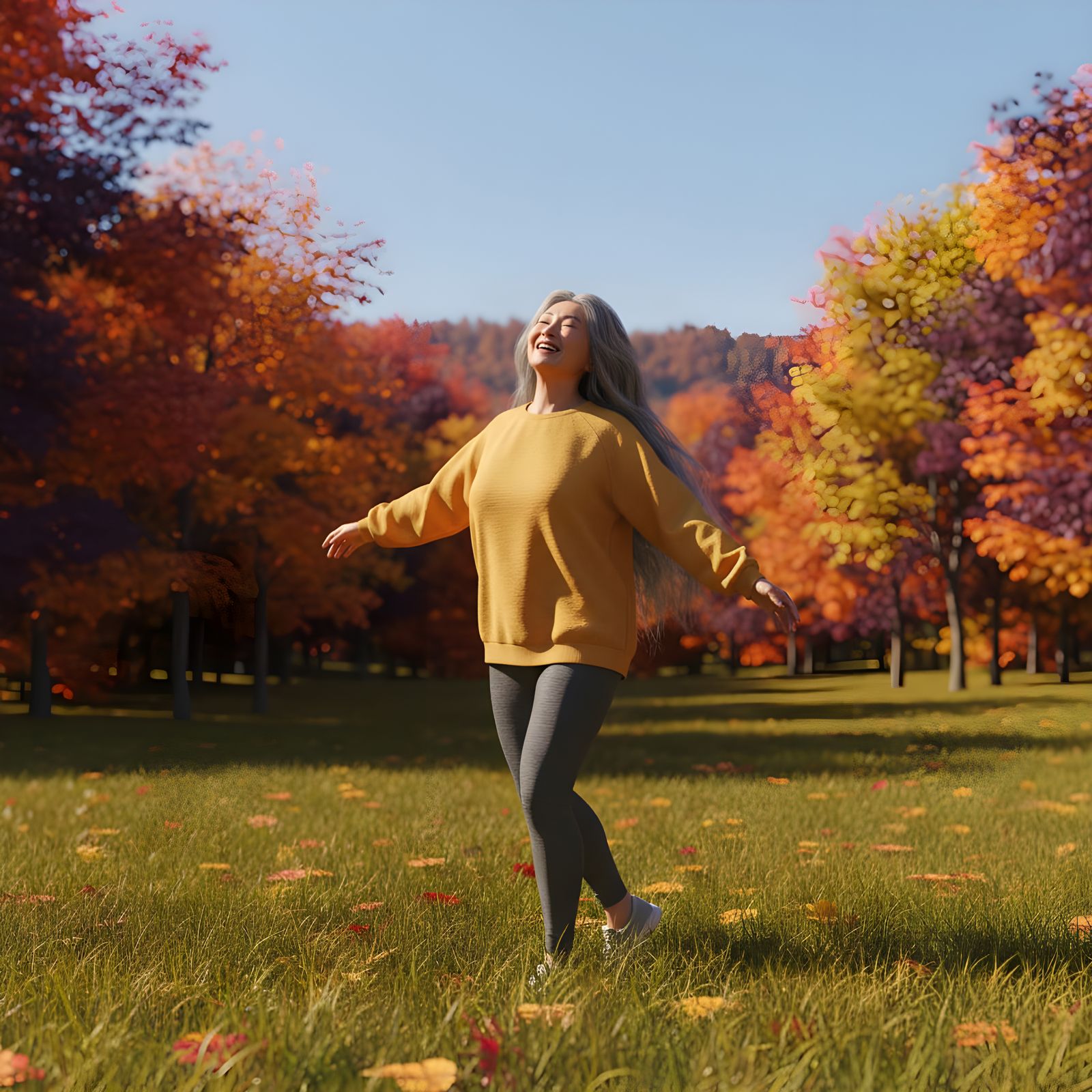 Joyful Woman Dancing in Autumn Field