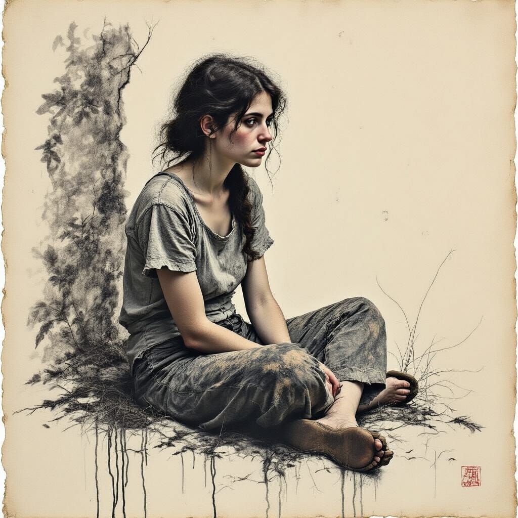 Woman's Portrait in Charcoal and Pastel