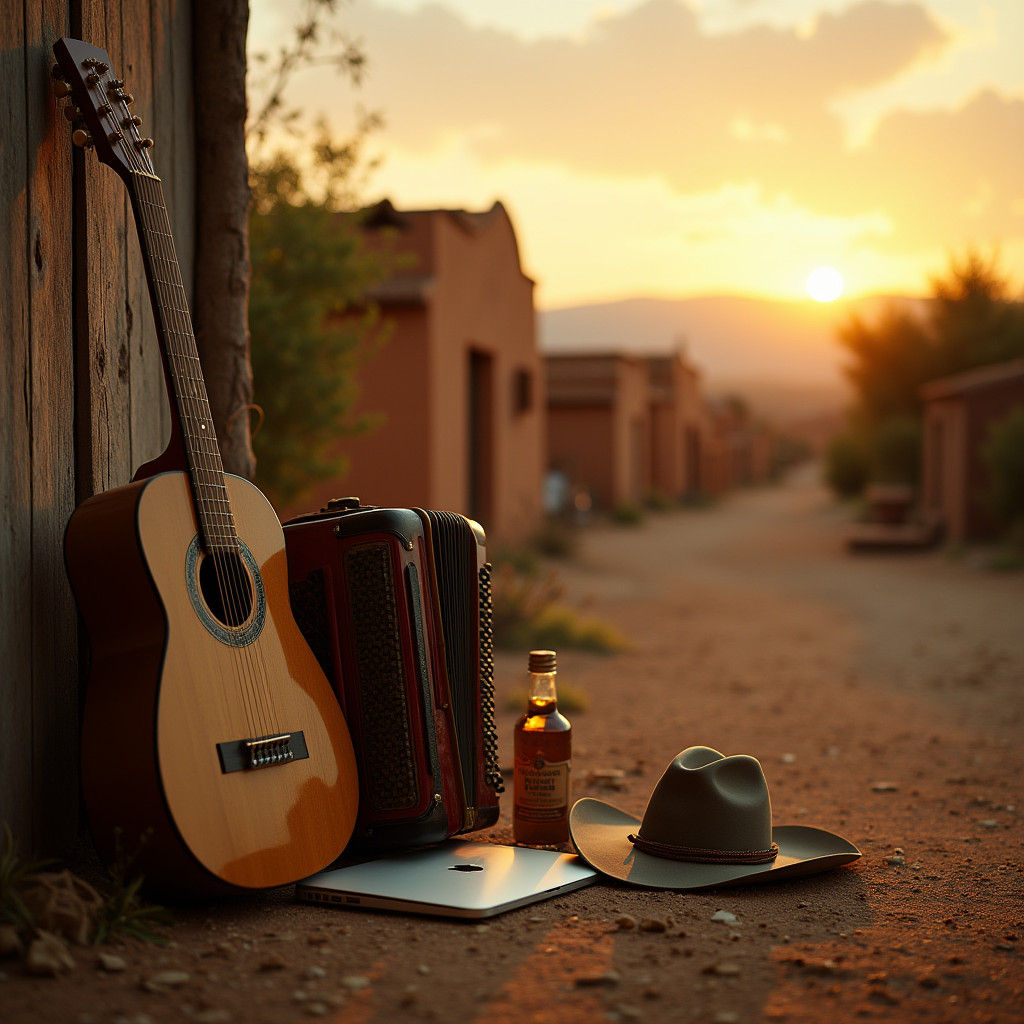 Mexican Village at Dusk: A Retro Cinematic Scene