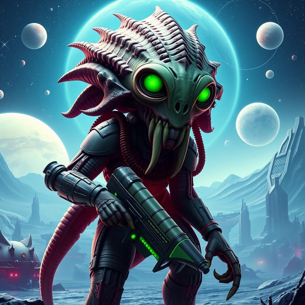 Glowing Alien Monarch Wields Futuristic Power on a Celestial...