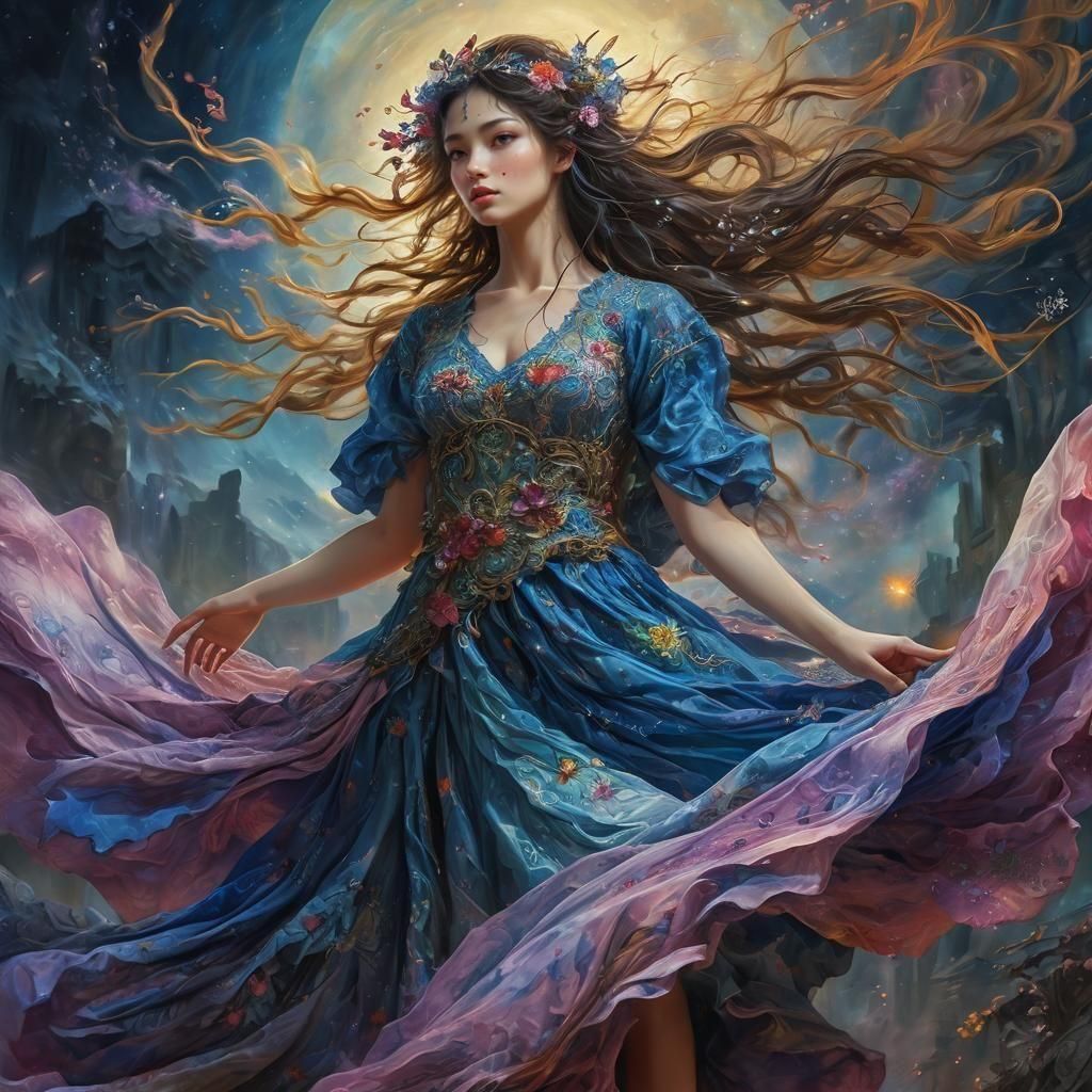 Surreal Night Scene in Impasto Style