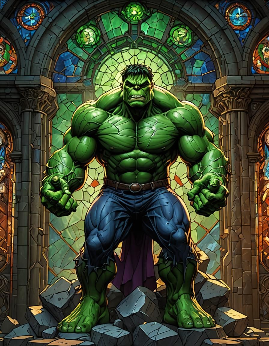 Hulk Stained Glass with Gamma Rays, Matte Painting