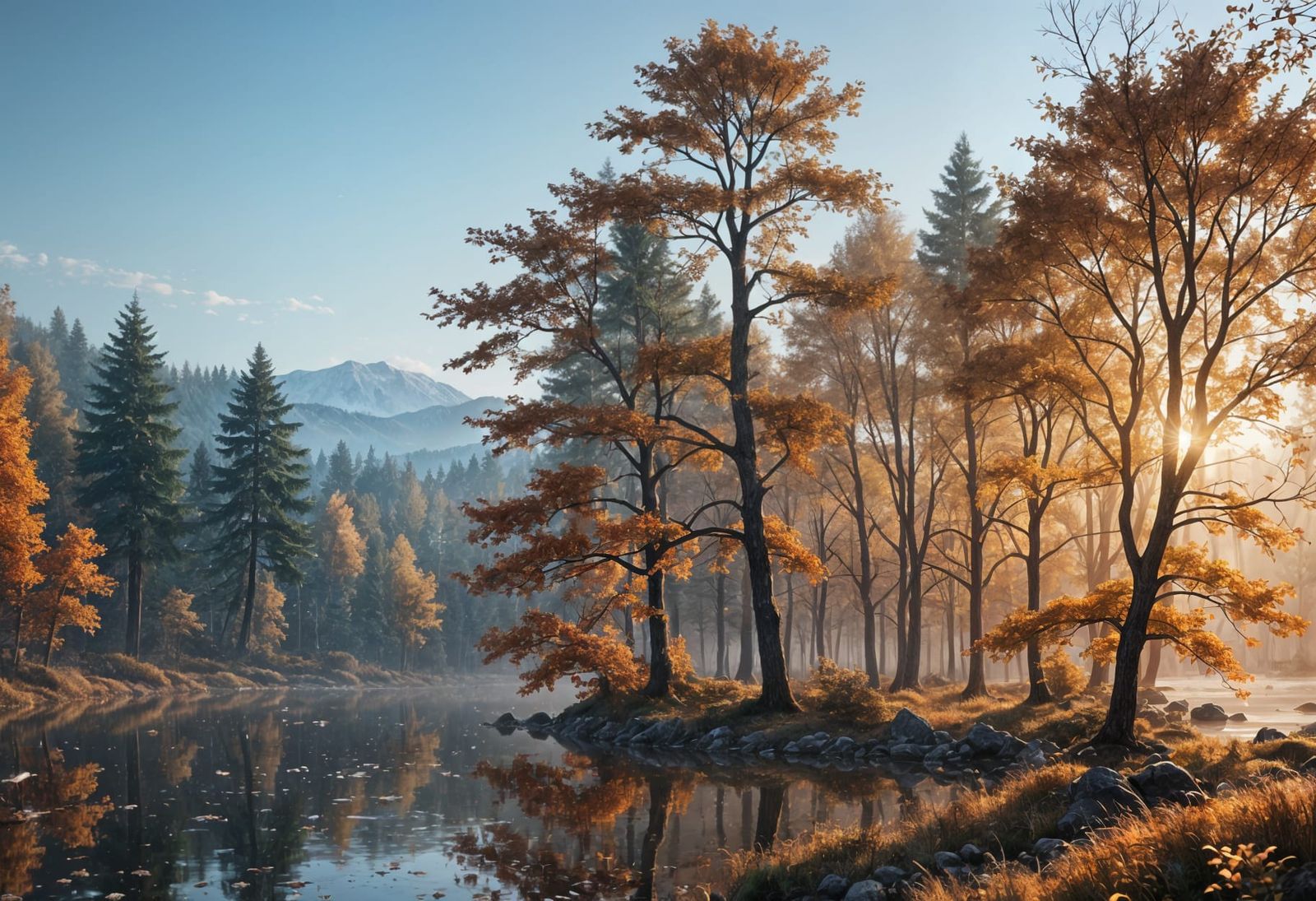 Detailed Autumn Sunset: Hyperrealistic 8K Photoillustration
