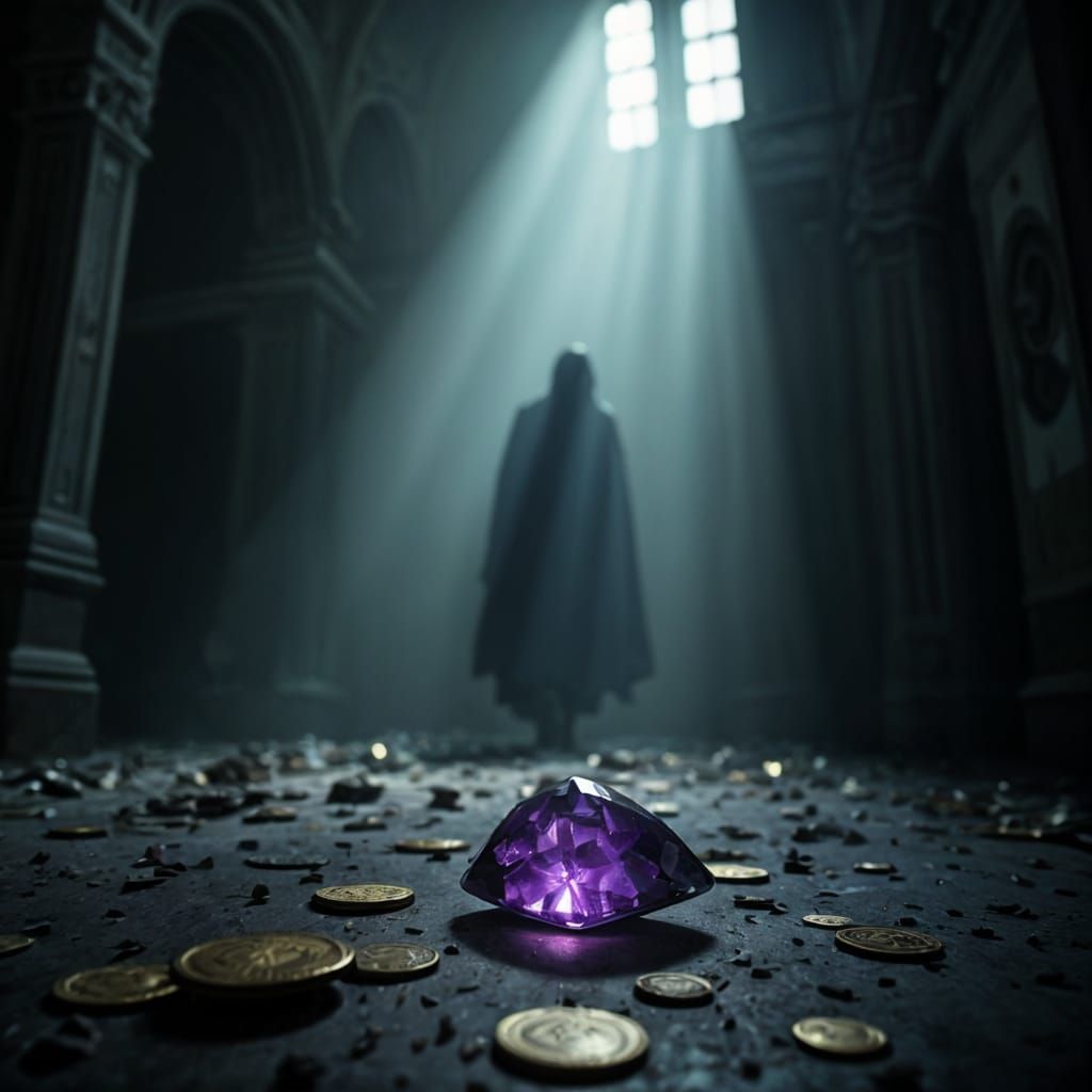 Spectral Figure in Decaying Victorian Mansion with Amethyst