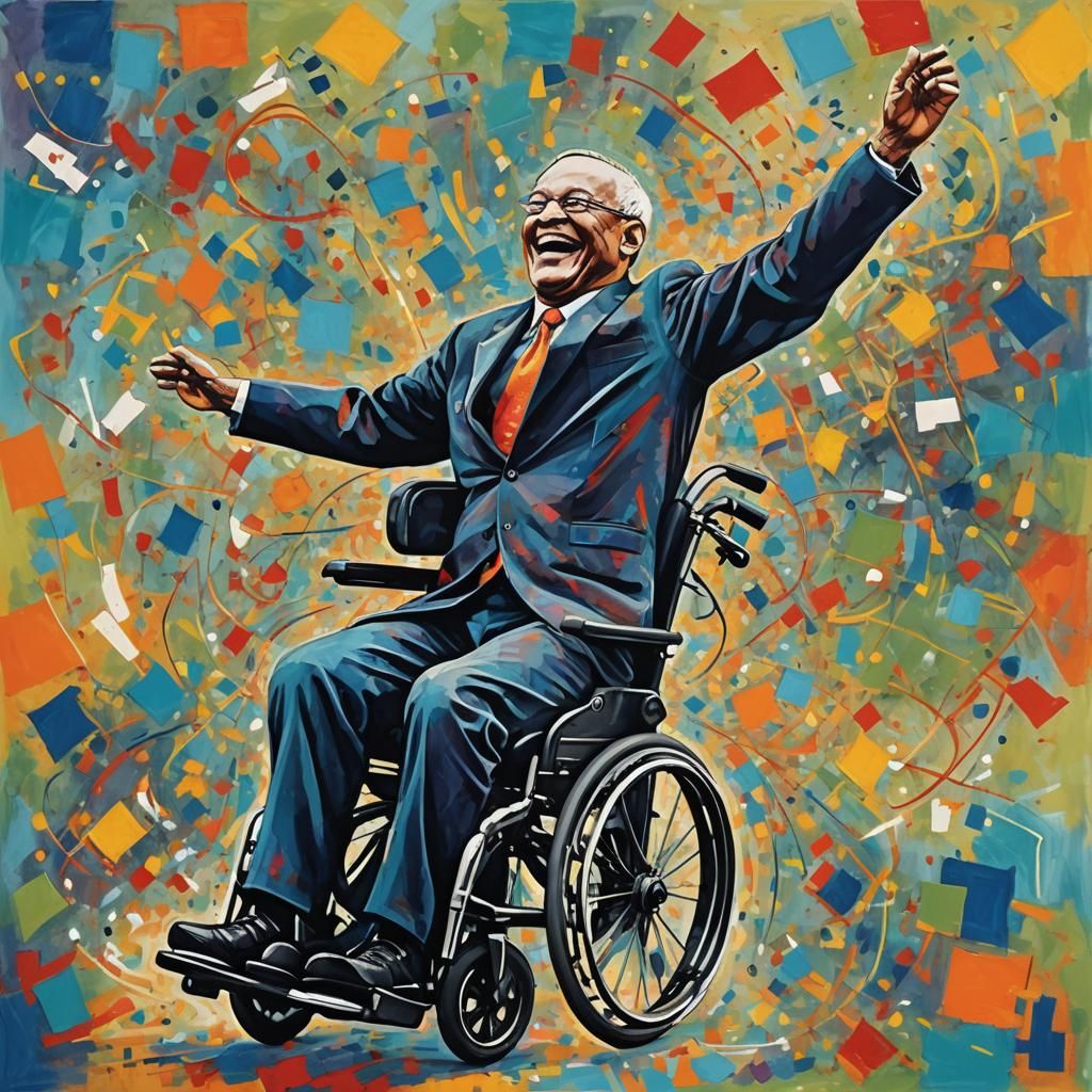 Joyful Wheelchair Dancer: Abstract Art in Complementary Colo...