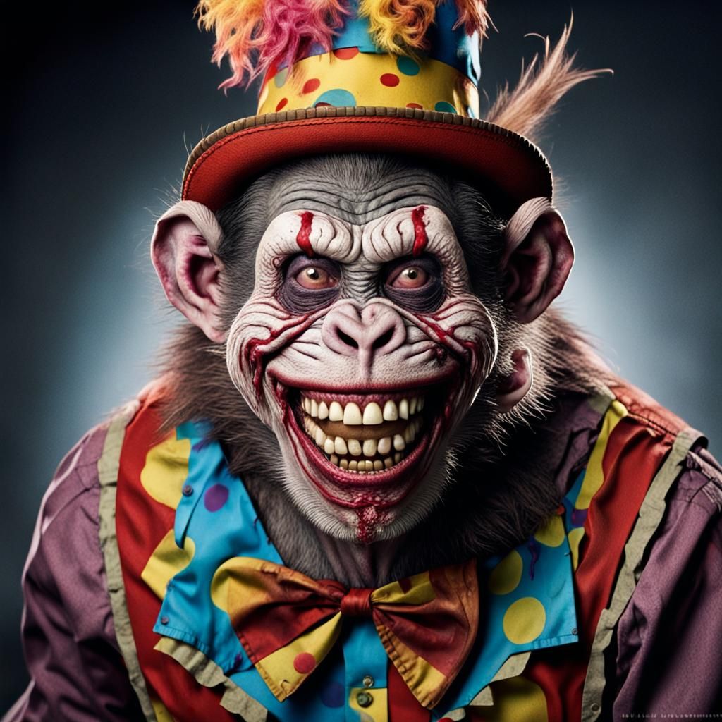 Zombie Monkey Clown: High-Contrast Concept Art Portrait