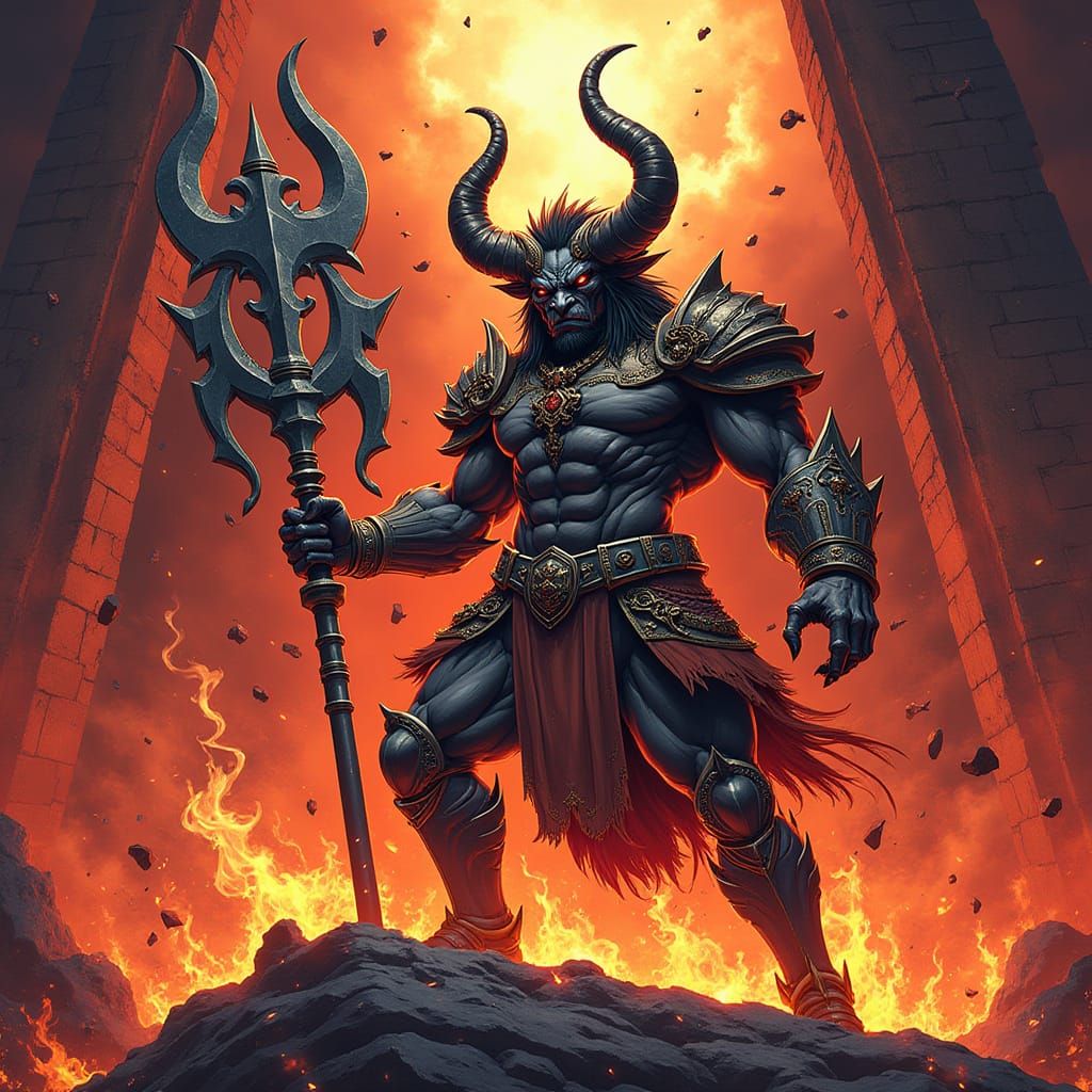 Minotaur at Hell's Gate in Anime Style