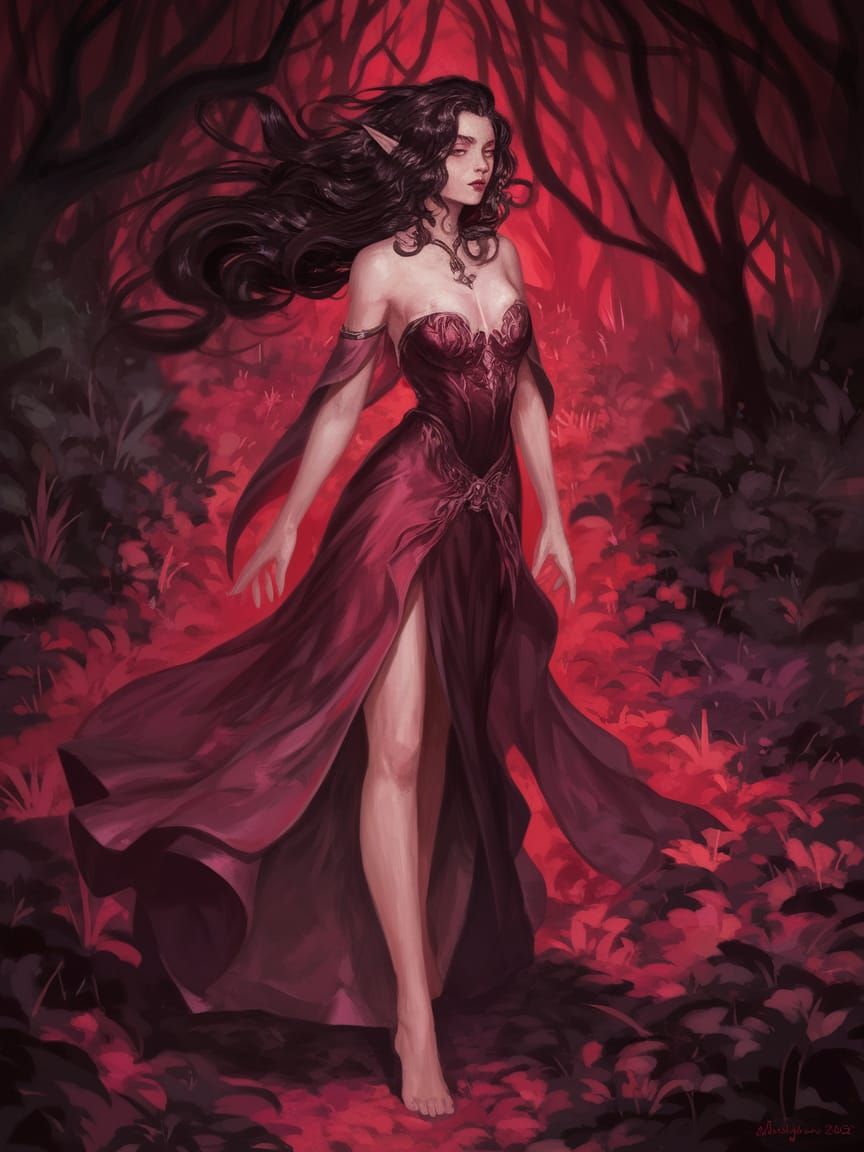 Ethereal Beauty in Crimson Twilight