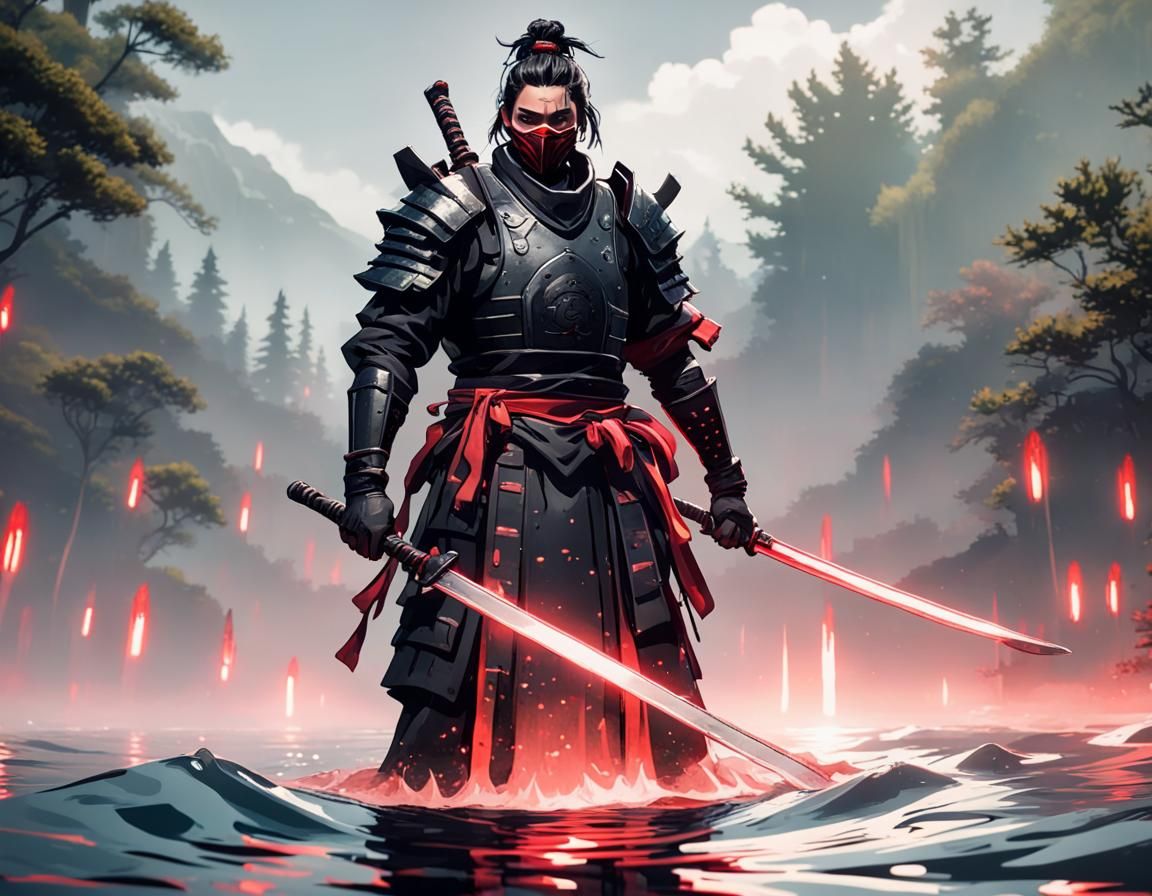 Samurai Warrior in Red Lighting, Digital Render