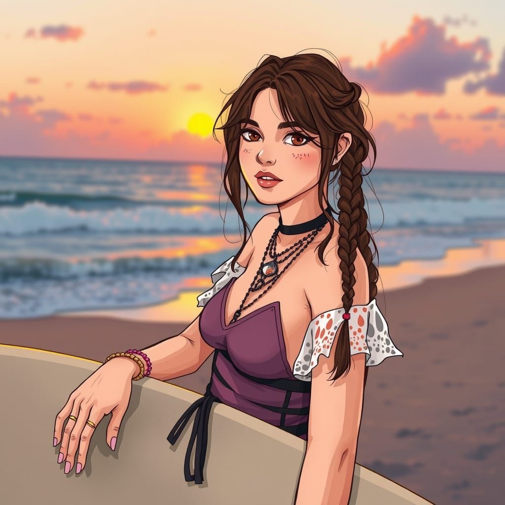 Surreal Bohemian Goddess Rides the Sunset