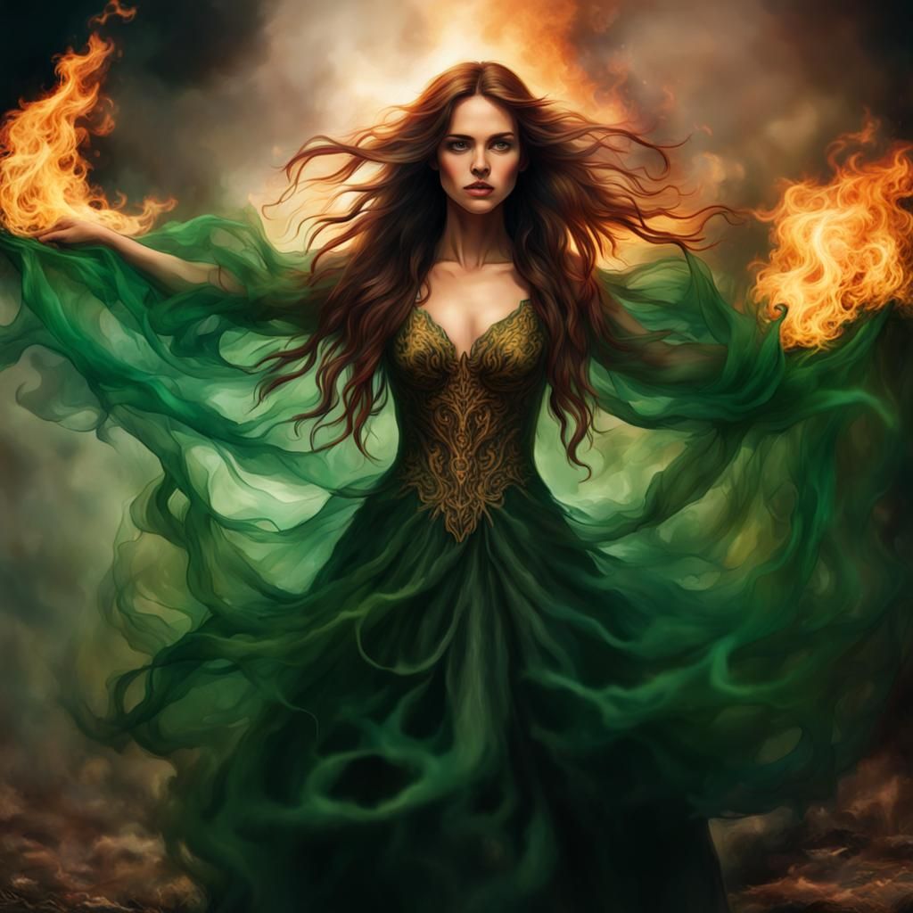 Fiery Phoenix Woman Reborn in Flames