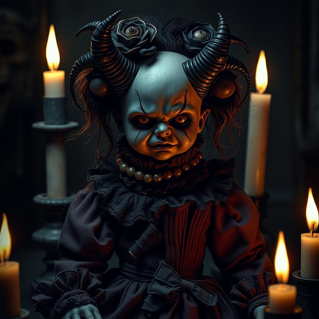 Demonic Victorian Doll in Gothic Horror Style