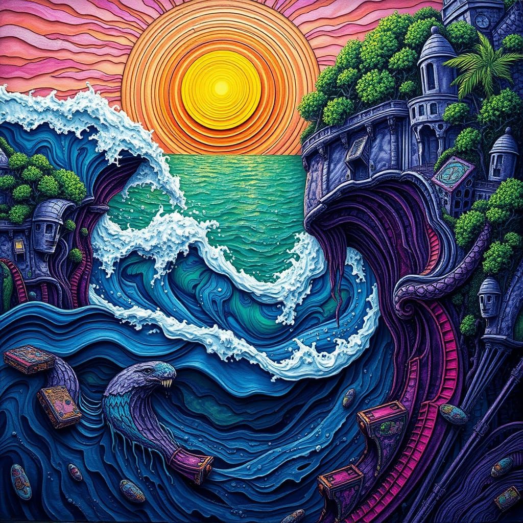 Surreal Reporter with Funicular in Mouth, Impasto Style