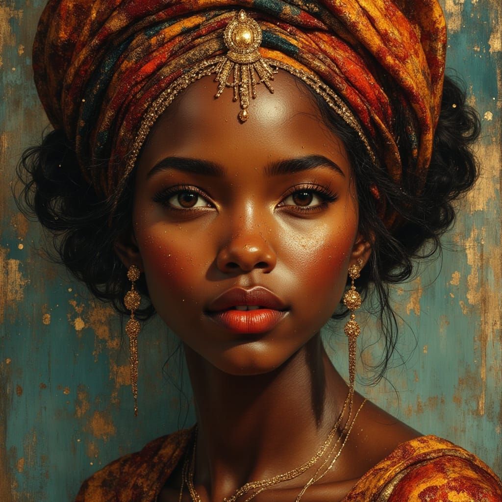 Elegant African Goddess Portrait in Oil Painting Style