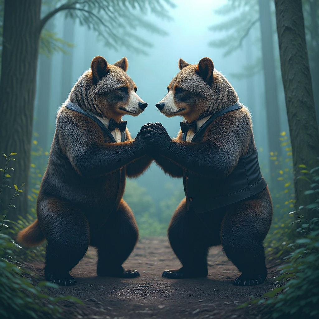 Realistic Tango Dancing Bears in the Woods
