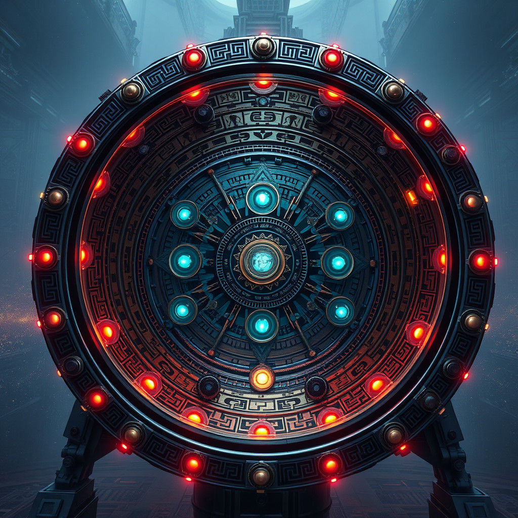 Mystical Runed Drum with Spinning Gears, High-Fantasy Concep...