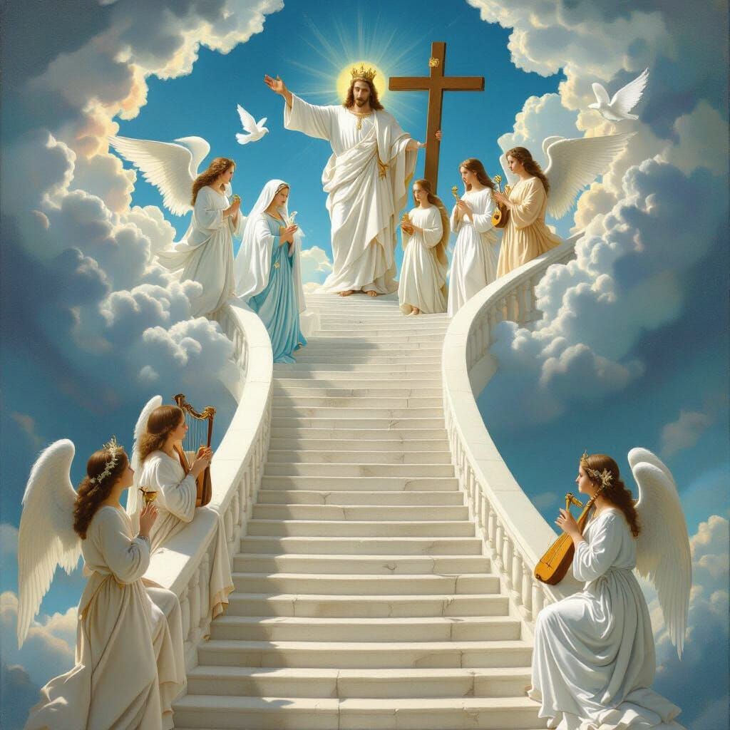 Heavenly Staircase with Divine Figures, Renaissance Style