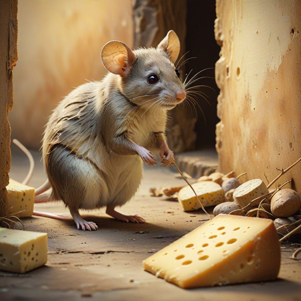 Tender Moment: Mouse and Woman in Watercolor Style