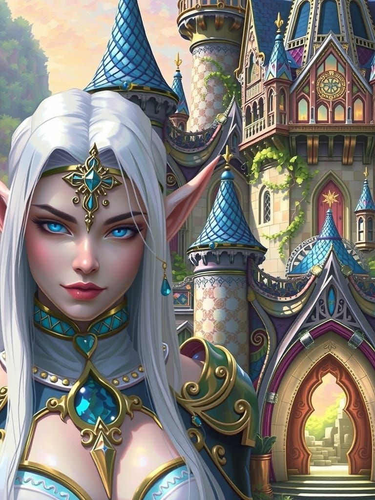 Ethereal Elf Maiden in Silver Robe, Mystical Realism