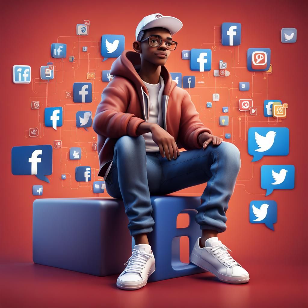 Animated Character on Facebook Logo in 3D