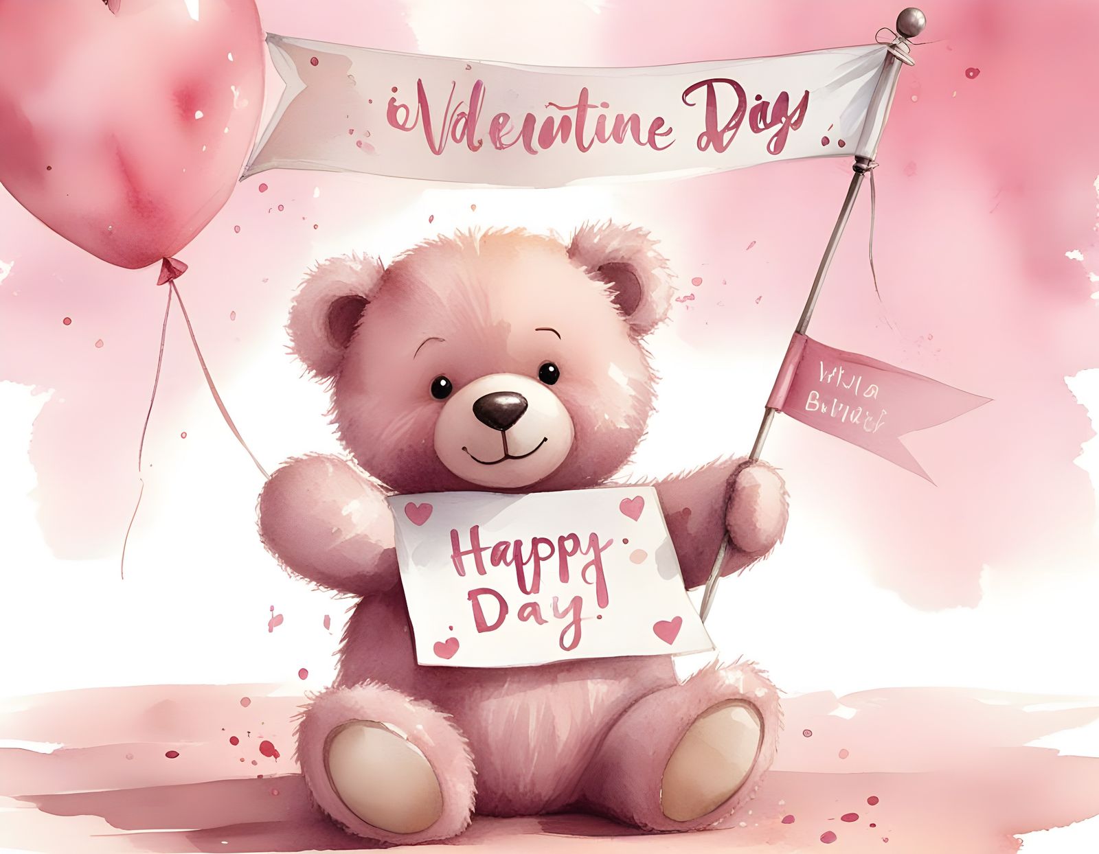 Cute Teddy Bear Holds Heartfelt Valentine's Day Banner