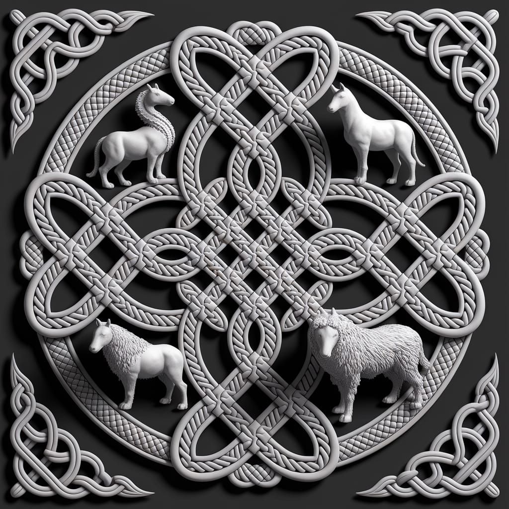 Detailed Celtic Knot with Animal Motifs in 3D Vector Art