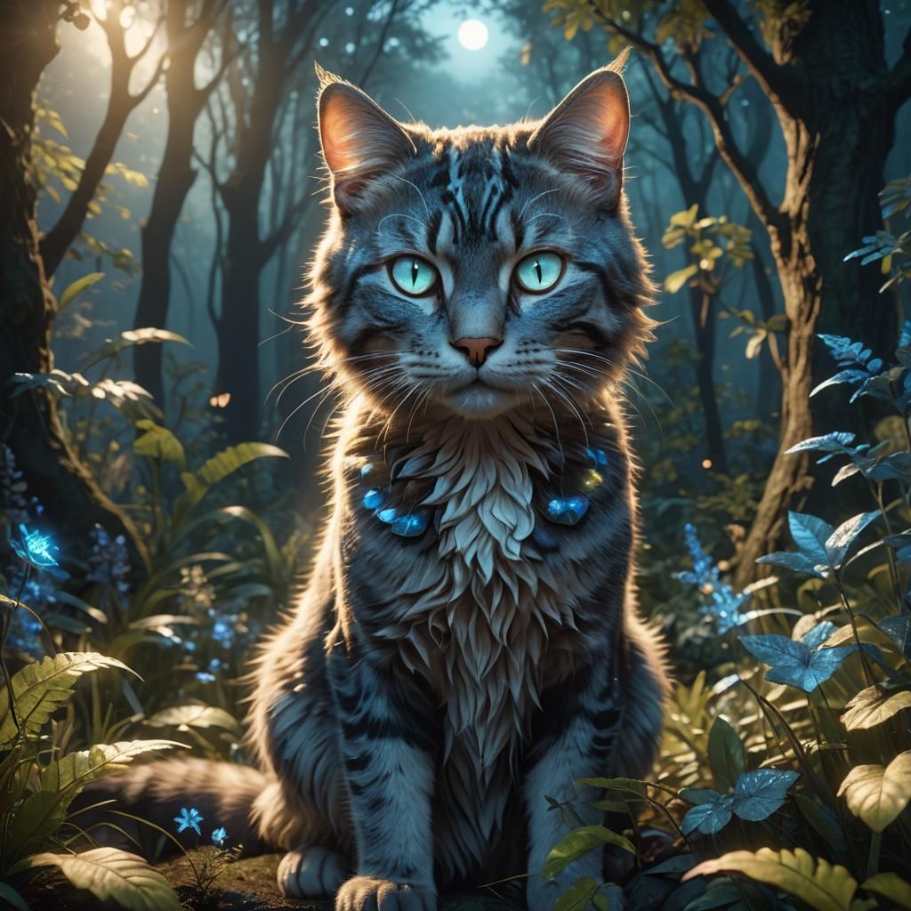 Lovely Cat with Muscular Cat in Fantasy Forest