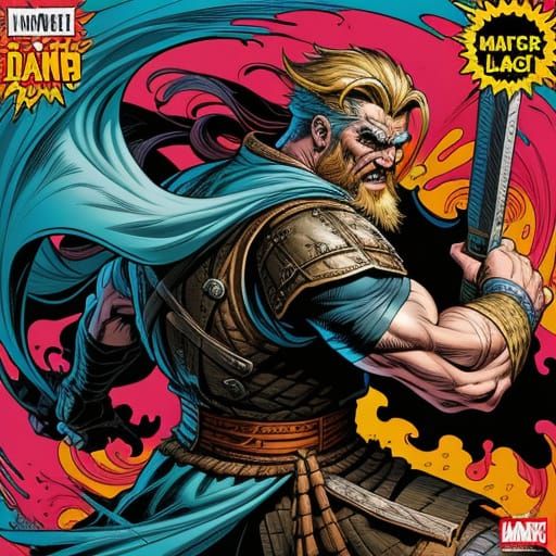 Viking Warrior in Dynamic Comic Book Illustration