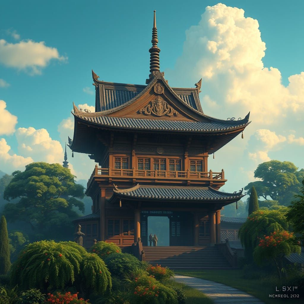 Mystical Japanese Temple in Lush Greenery
