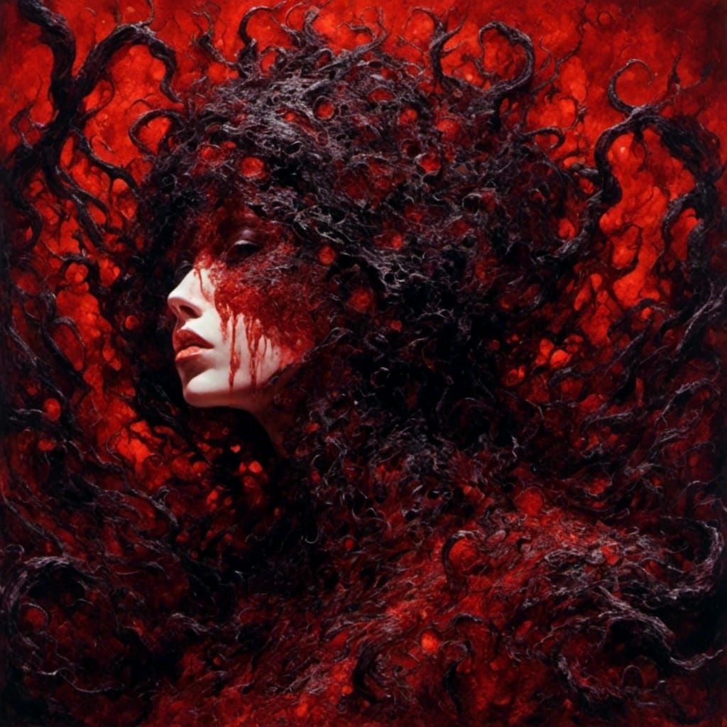 The texture of the soul is a liquid that casts a vermillion flood