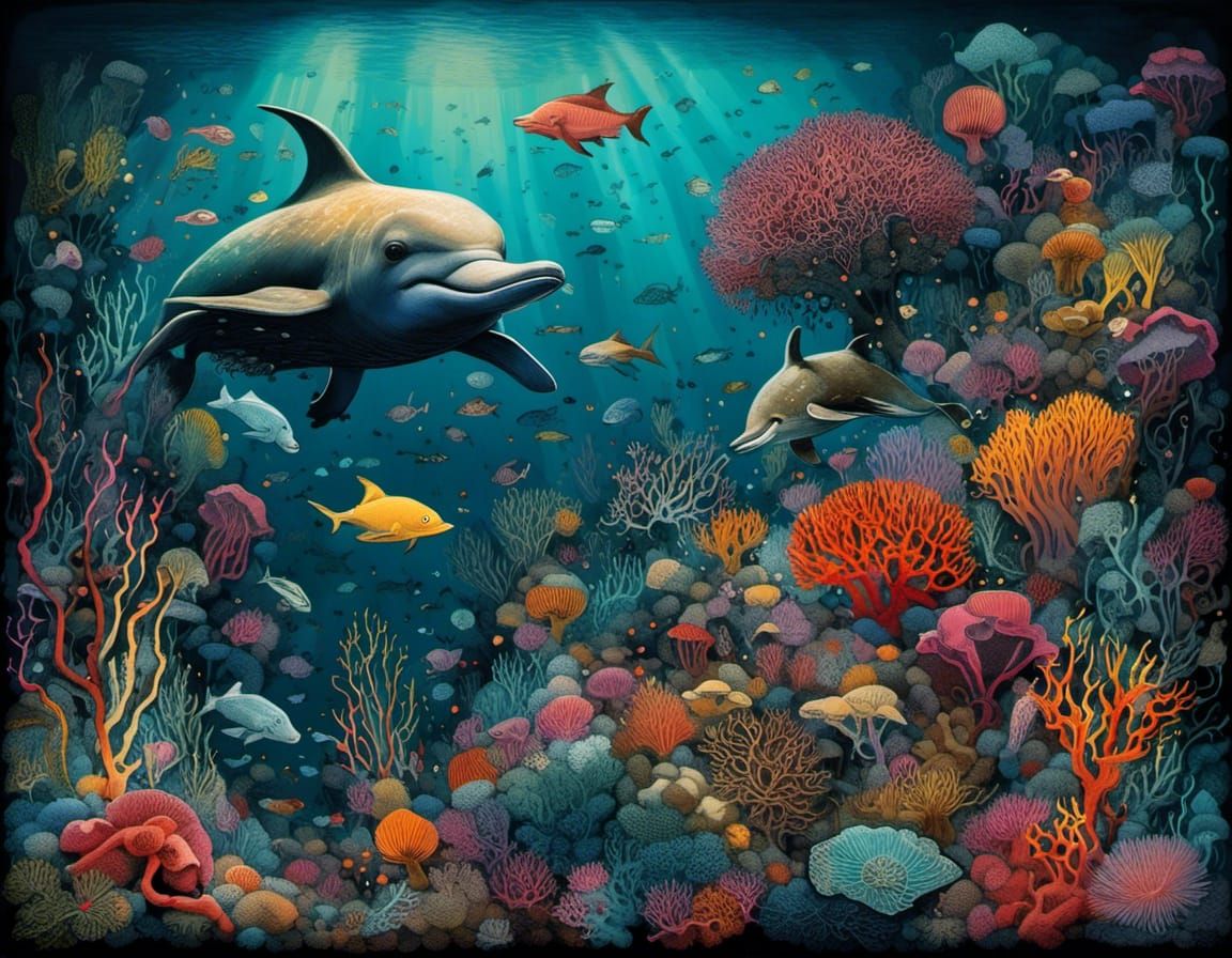Exotic Underwater Landscape with Colorful Marine Life