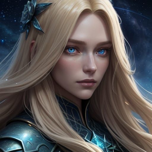 Woman's Hair Decomposes Into Stars In Fantasy Art