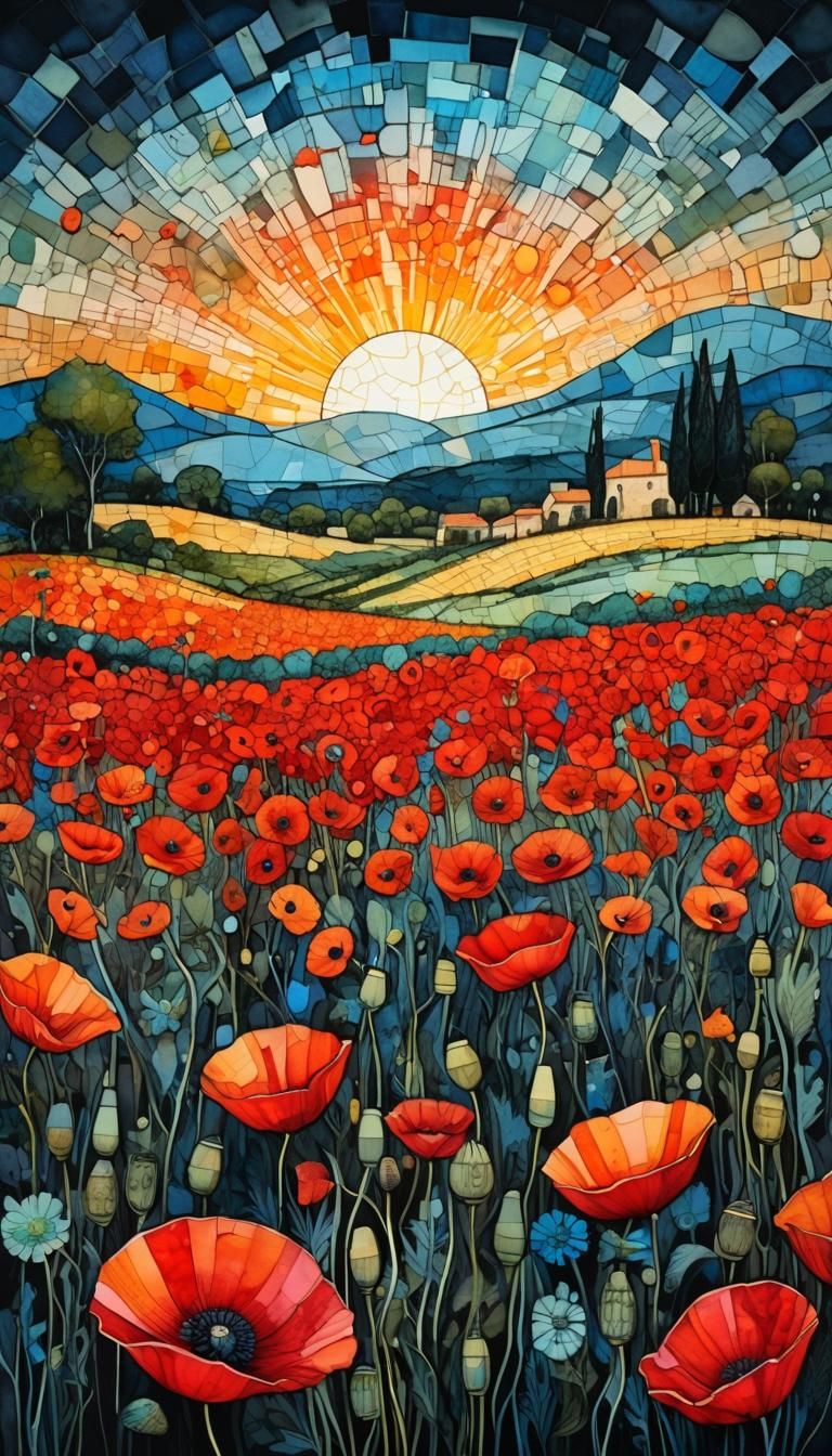 Surreal Poppy Field in Provence at Sunrise
