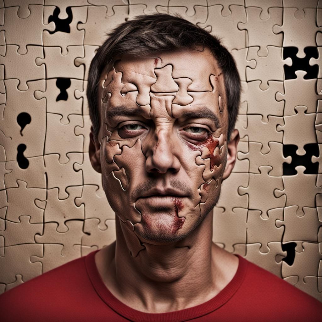 Scarred Man's Face: Jigsaw Puzzle Effect