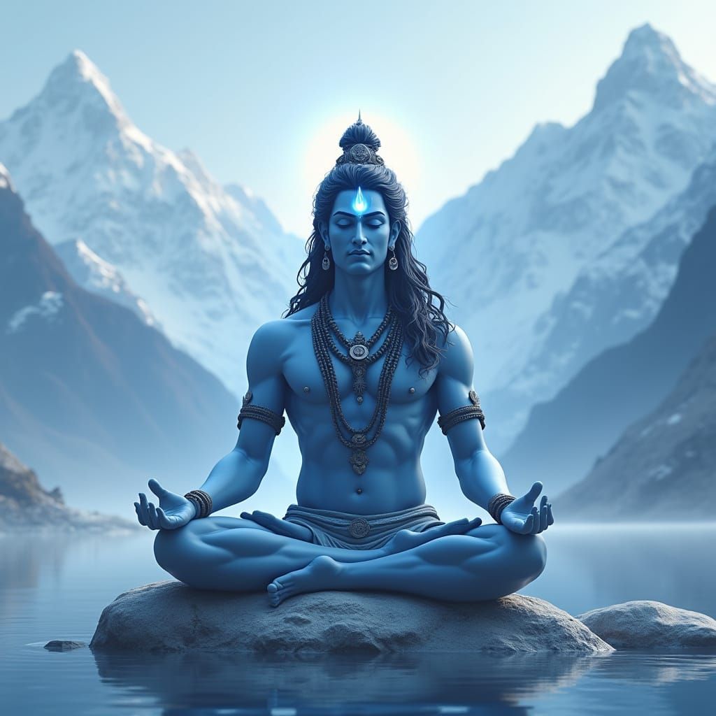 Mahadev Meditating in Himalayas: 3D Divine Fantasy Art