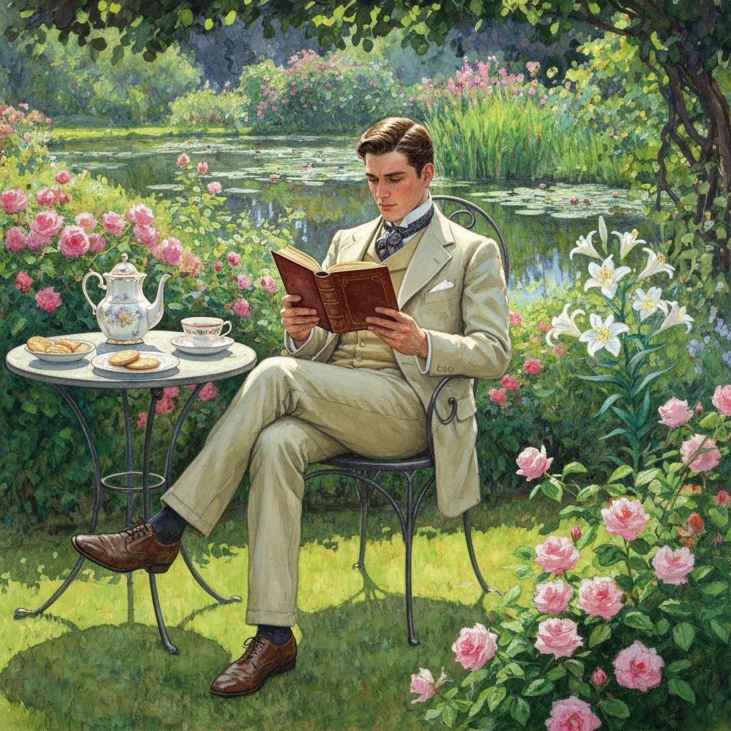 Victorian Gentleman Reading in Monet's Garden