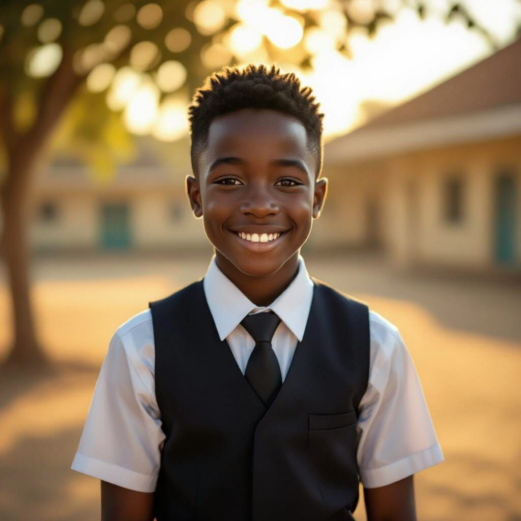 Handsome Nigerian Man in School Uniform - Mischievous Grin