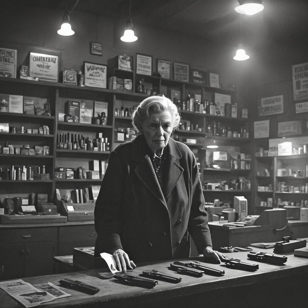 Film Noir Portrait of Zoey Vanlaere in Her Shop