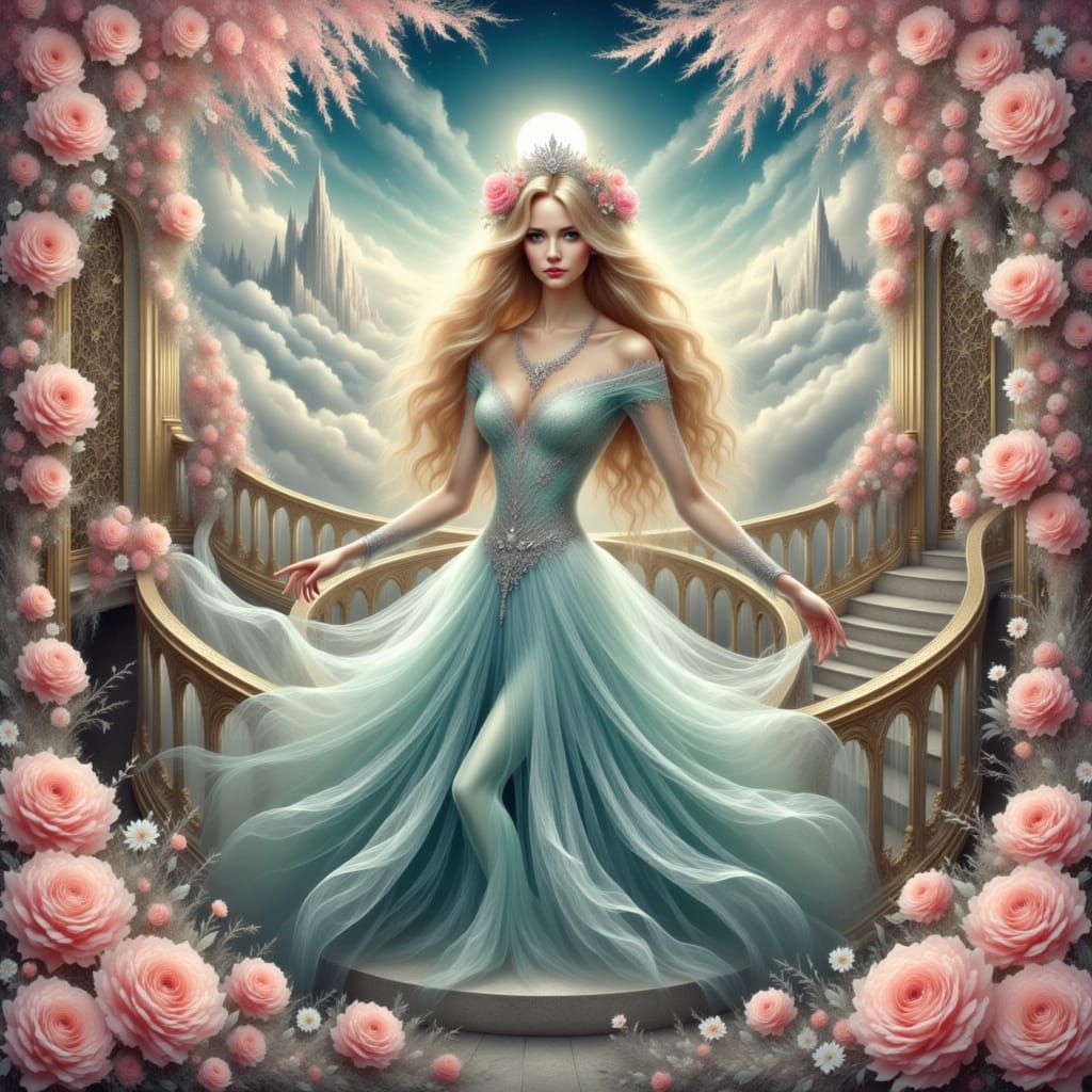 Blonde Princess on Castle Balcony in Miyazaki Style