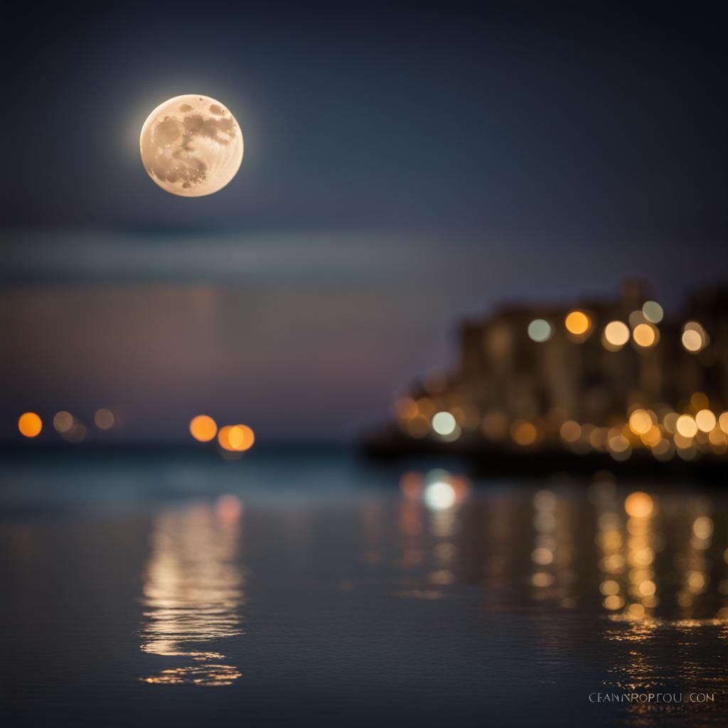 Moon Reflection Over Sea with Bokeh Effect