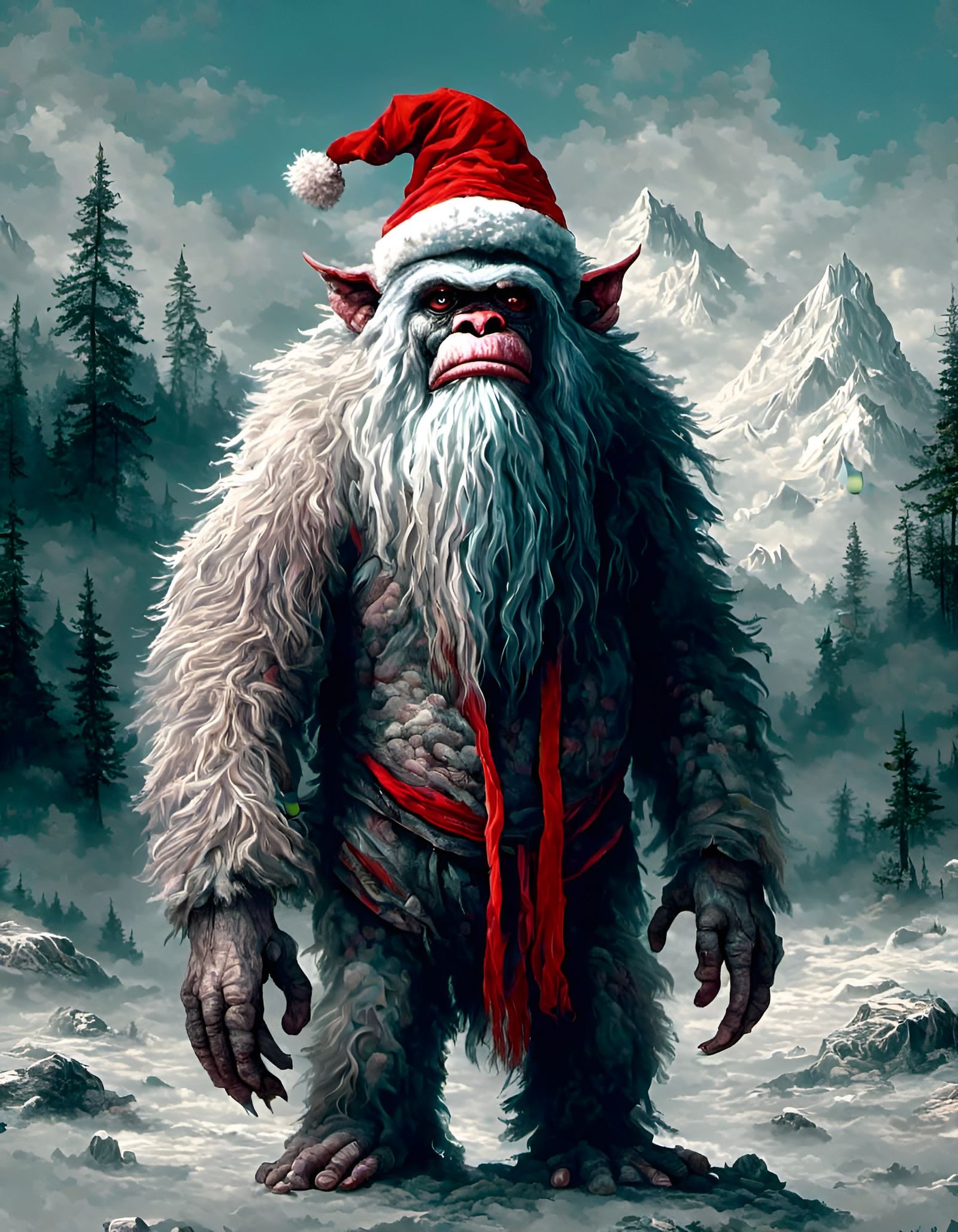 Santa Hat Portrait of a Yeti