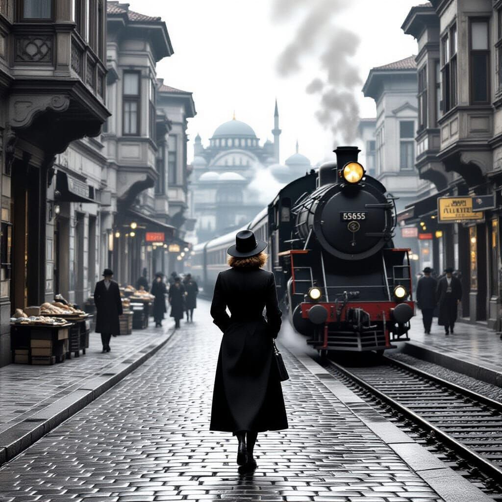 Woman in 1945 Istanbul: Realistic Black and White
