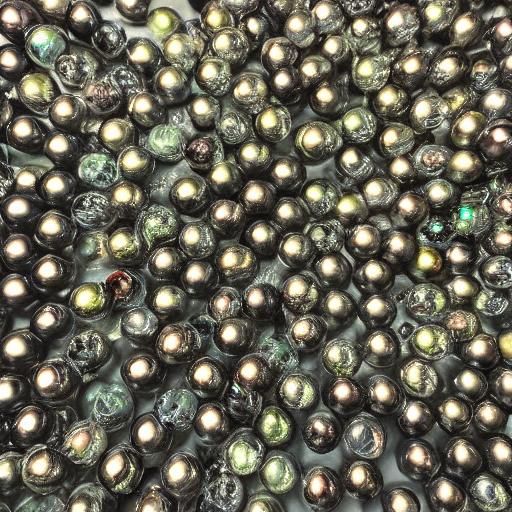 Light bulbs wine bottles spheres beads of black pearls